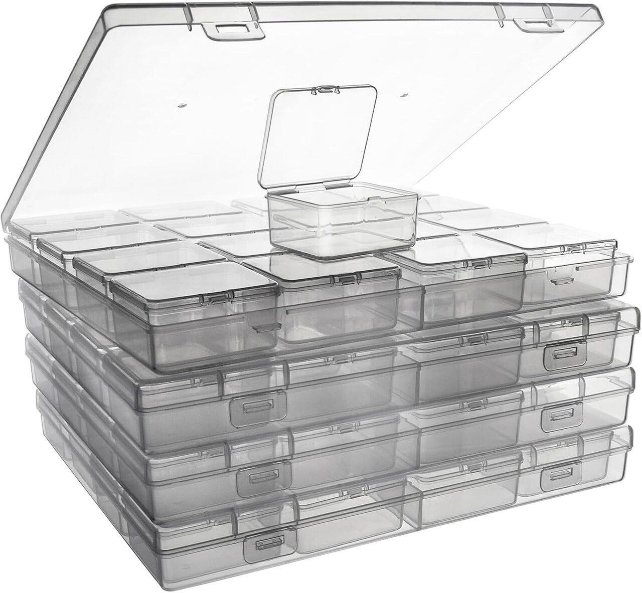 Jewelry Bead Storage Containers - 64 Clear Plastic Bead Organizer Boxes with Hinged Lid, Craft Organizers and Storage for Diamond Painting Art, Small Parts, Jewelry Charms